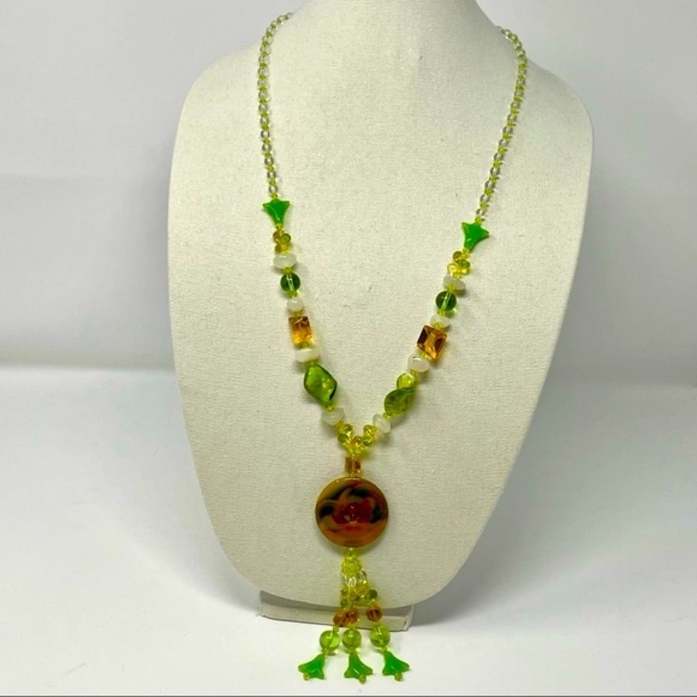 Artisan glass and natural stone beaded necklace
